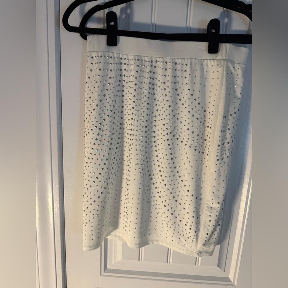 Cache White Midi Skirt with Silver Accents